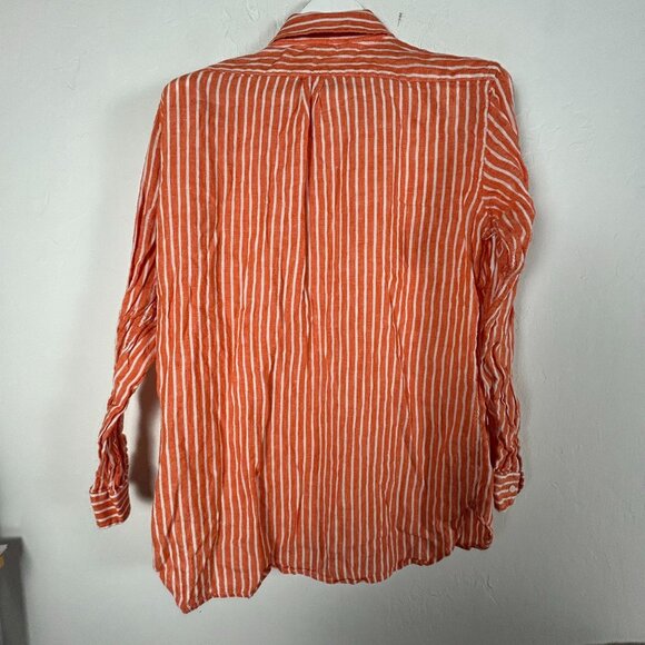 Lauren Ralph Lauren Womens Orange & White Striped Linen Button-Up Shirt Large - Picture 2 of 6